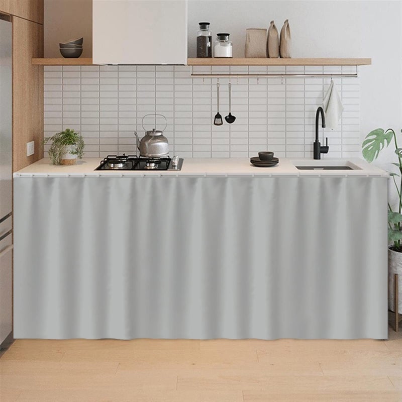SK Studio Short Curtains for Kitchen, Privacy Cabinet Curtain Dust-Proof Window Shades Doorway Curtain for Closet Storage Room Grey, 51.1" W x 27.6" H - Image 1